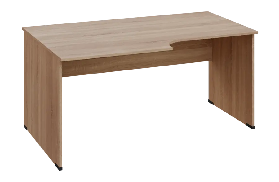 ERL 18 - 168 stůl kancelářský, rohový, levý, dřevěná podnož, deska 18 mm, široký 1600 mm, dub bardolino